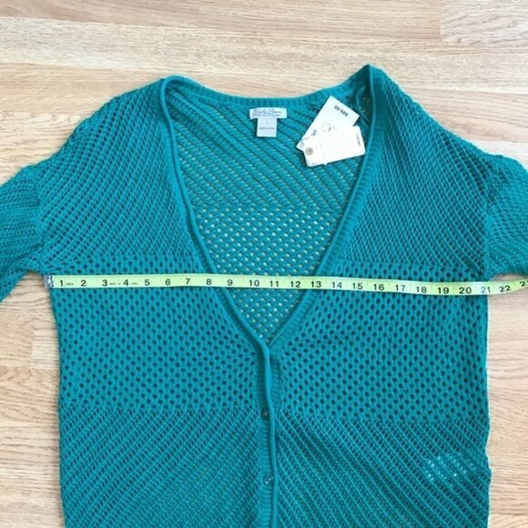 LUCKY BRAND: Romona Lose Knit Teal Button Cardigan - Picture 6 of 8